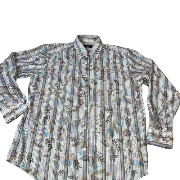 Bugatchi Uomo Men's dress shirt SZ LG Paisley button up/down Cotton blend white - Picture 1 of 8